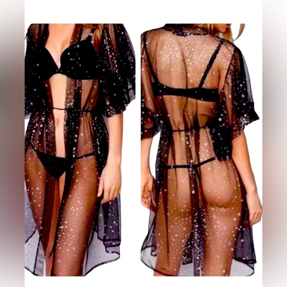 Victoria's Secret Other - Victoria’s Secret Luxury Lace Kimono Robe STARS SEXY Lingerie M